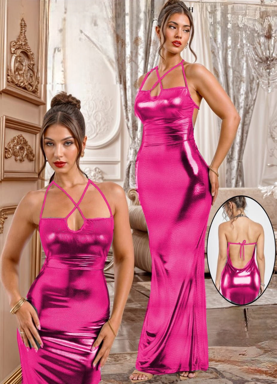 فستان ماكسي معدني لامع