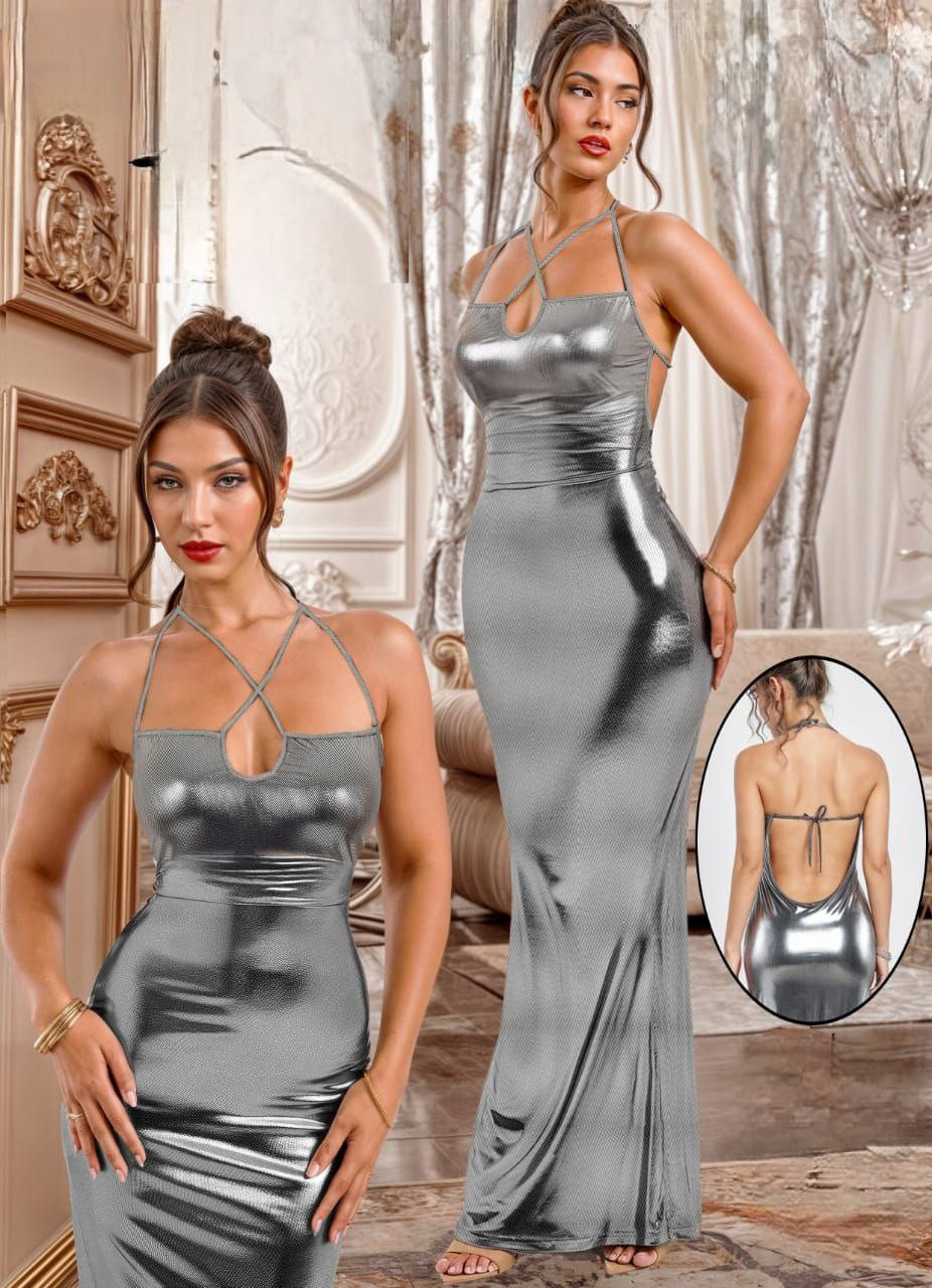 فستان ماكسي معدني لامع