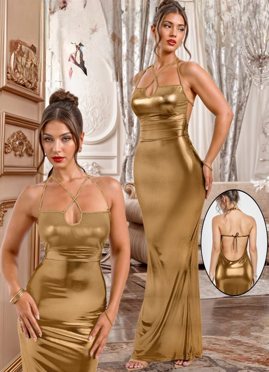 فستان ماكسي معدني لامع