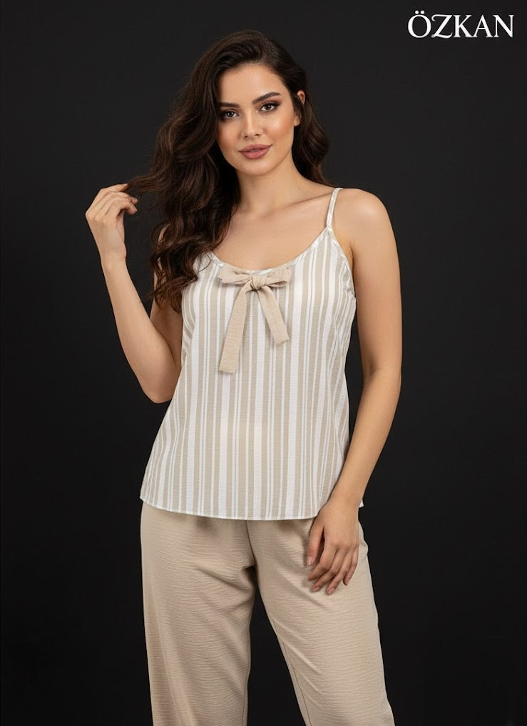 بيجامه كتان 2 قطعه